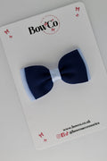 School Bow Navy Blue and Bluebell - Double Lapel Bow - Clip