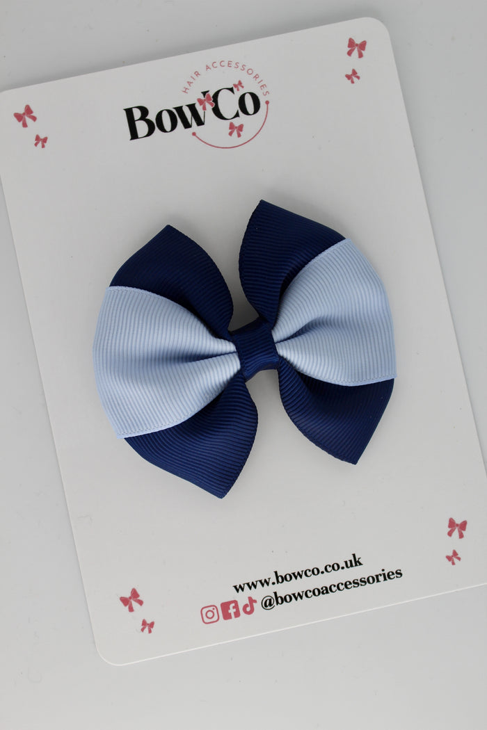 School Bow Navy Blue and Bluebell - Round Tuxedo Bow - Clip