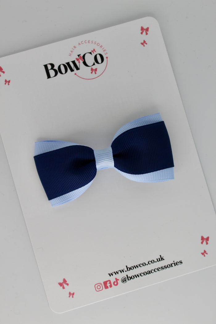School Bow Navy Blue and Bluebell - Tuxedo Bow - Clip