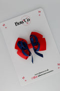School Bow Red and Navy Blue - Double Bow - Clip