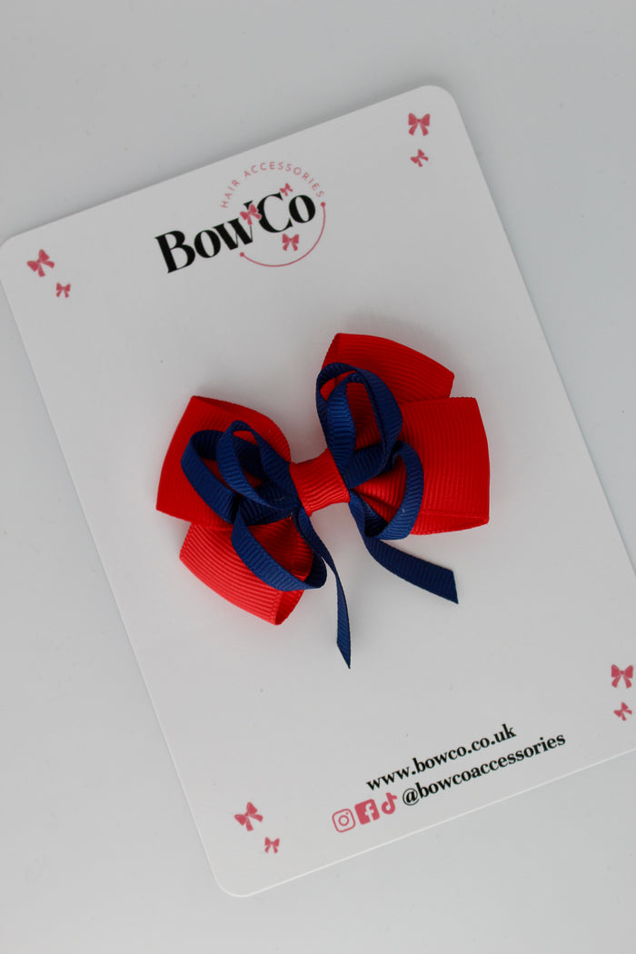 School Bow Red and Navy Blue - Double Bow - Clip