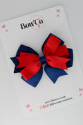 School Bow Red and Navy Blue - Double Tail Bow - Clip