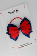 School Bow Red and Navy Blue - Double Tail Bow - Elastic