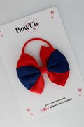 School Bow Red and Navy Blue - Round Tuxedo Bow - Elastic