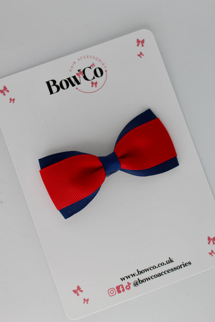 School Bow Red and Navy Blue - Tuxedo Bow - Clip
