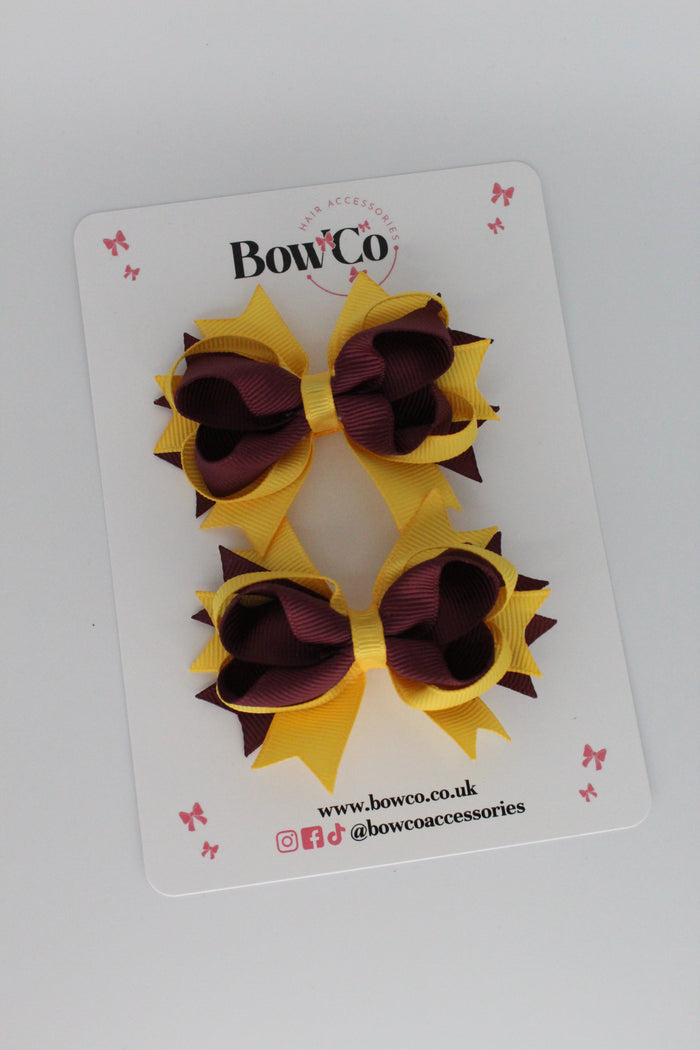 School Bows Burgundy and Yellow Gold - Loopy Stacked Bow Set