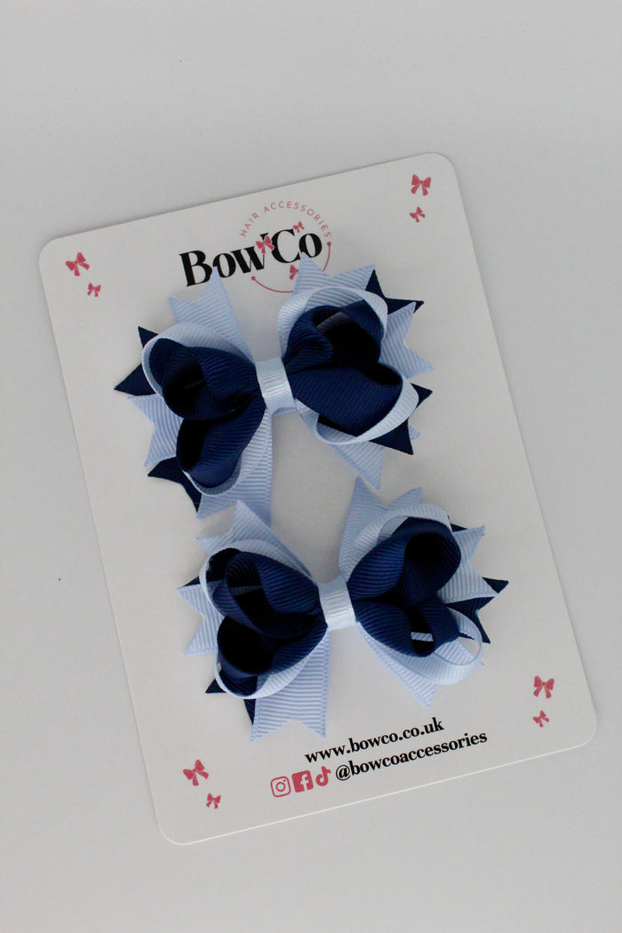 School Bows Navy Blue and Bluebell - Loopy Stacked Bow Set