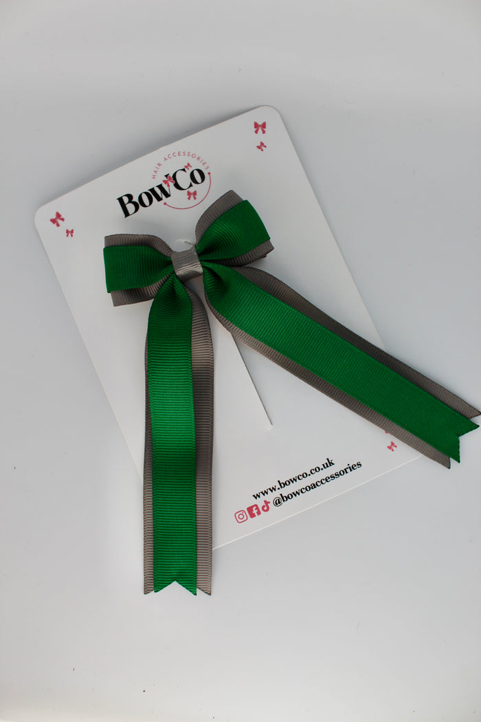 School Green and Grey Tuxedo Tails Bow – Clip