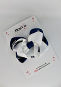School Navy Blue and White Double Loop Bow - Clip