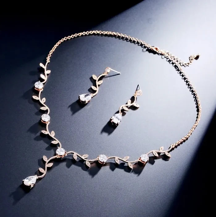 Wedding Jewelry - CZ Vine Bridal Jewelry Set - Available in Silver, Rose Gold and Yellow Gold