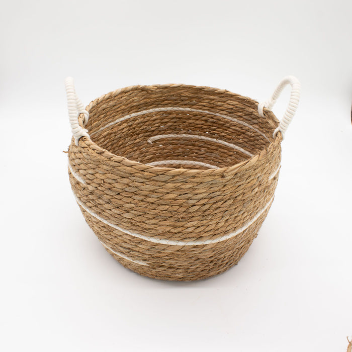 Set of 3 Cotton & Seagrass Large Baskets Natural Stripes