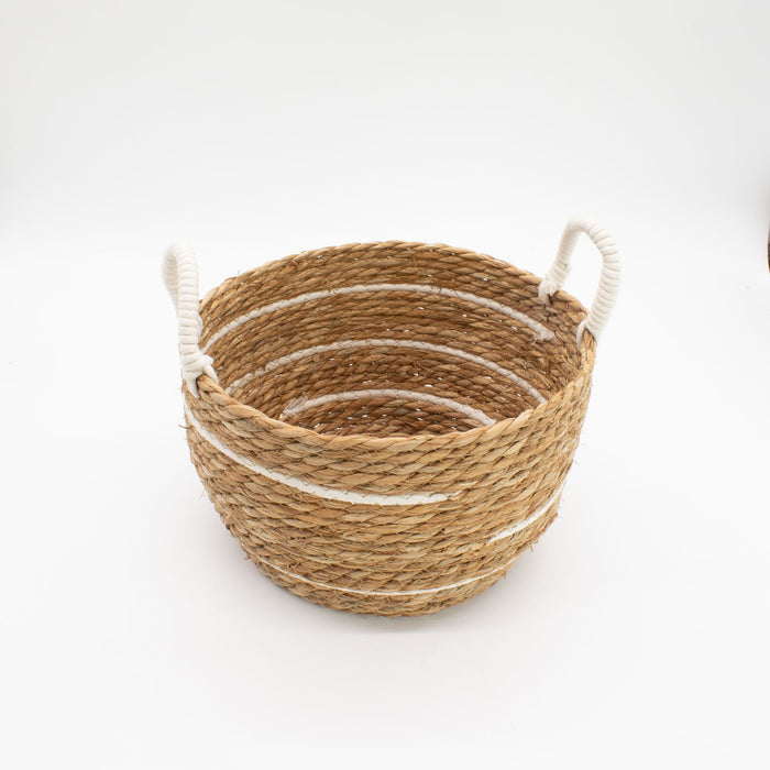Set of 3 Cotton & Seagrass Large Baskets Natural Stripes