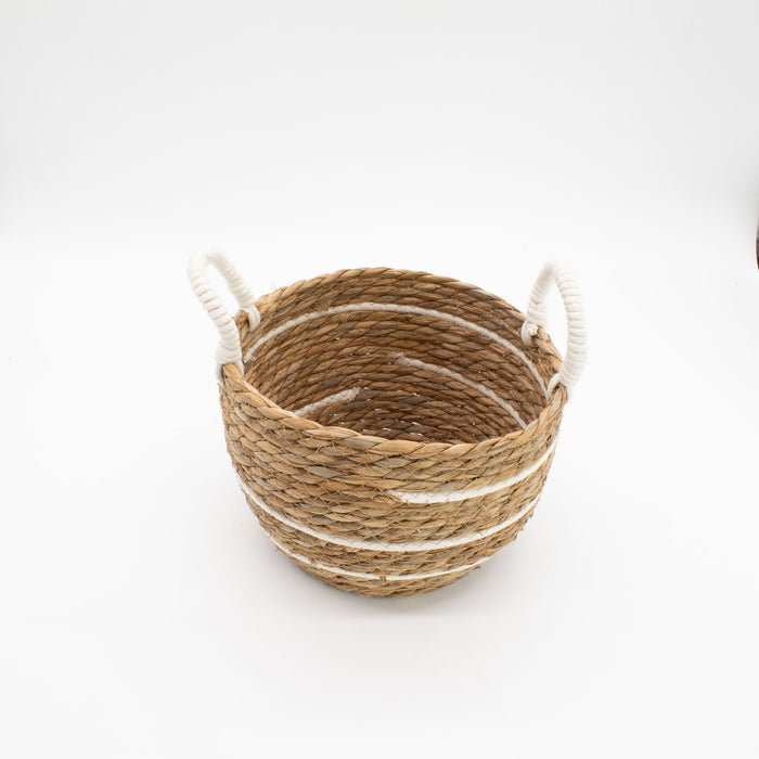 Set of 3 Cotton & Seagrass Large Baskets Natural Stripes