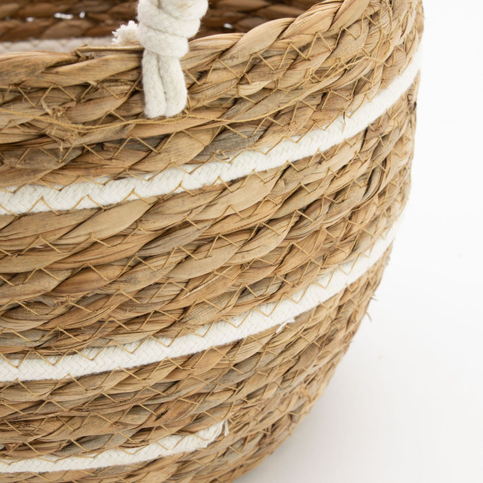 Set of 3 Cotton & Seagrass Large Baskets Natural Stripes