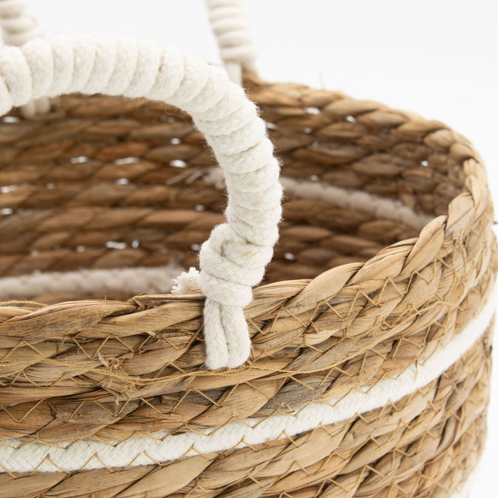 Set of 3 Cotton & Seagrass Large Baskets Natural Stripes