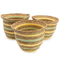 Set of 3 Seagrass & Straw Vase Shaped Baskets Natural Yellow & Green