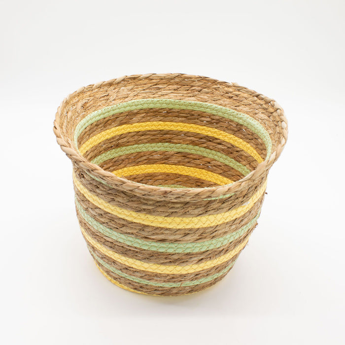 Set of 3 Seagrass & Straw Vase Shaped Baskets Natural Yellow & Green