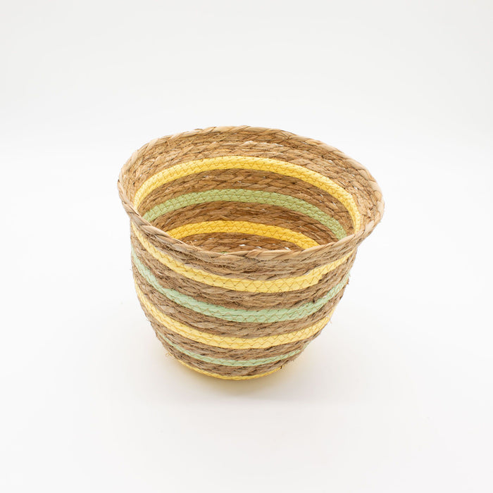 Set of 3 Seagrass & Straw Vase Shaped Baskets Natural Yellow & Green