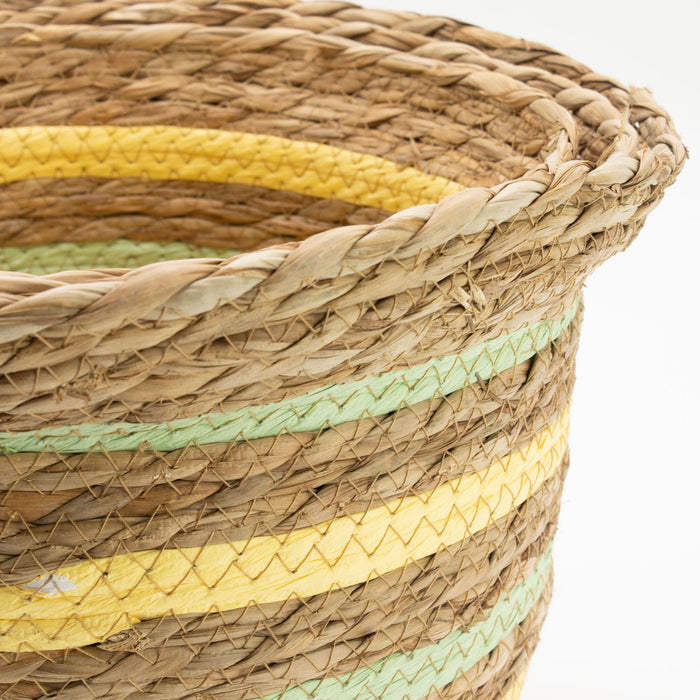 Set of 3 Seagrass & Straw Vase Shaped Baskets Natural Yellow & Green
