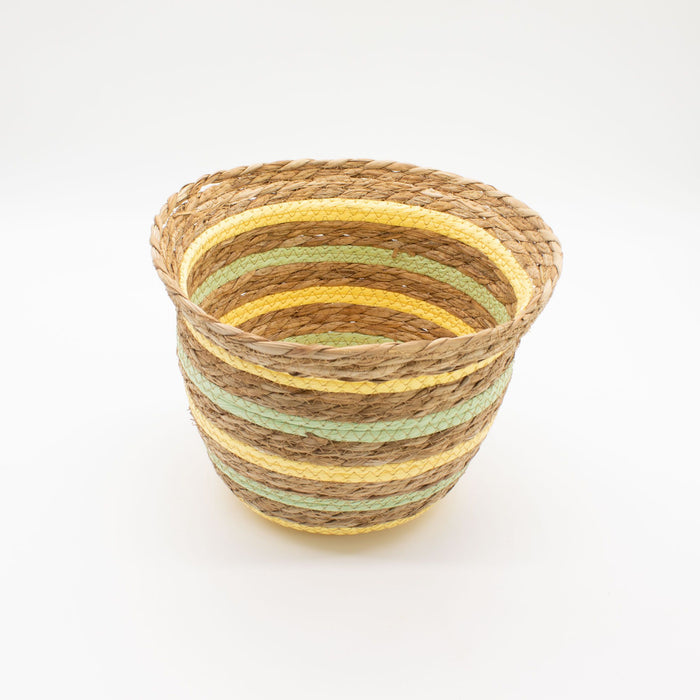 Set of 3 Seagrass & Straw Vase Shaped Baskets Natural Yellow & Green