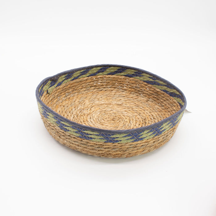 Set of 3 Straw & Seagrass Tray Baskets Natural Green & Blue