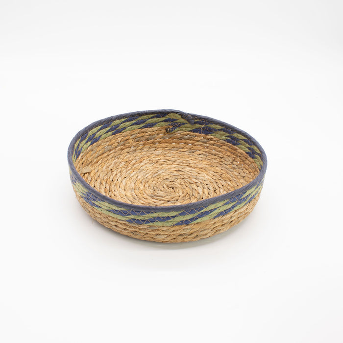Set of 3 Straw & Seagrass Tray Baskets Natural Green & Blue