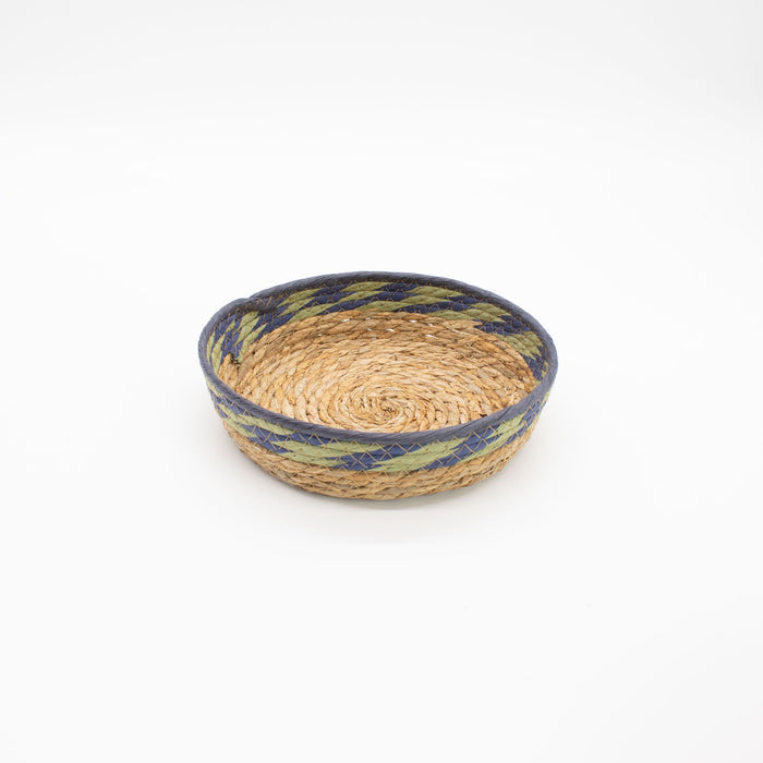 Set of 3 Straw & Seagrass Tray Baskets Natural Green & Blue
