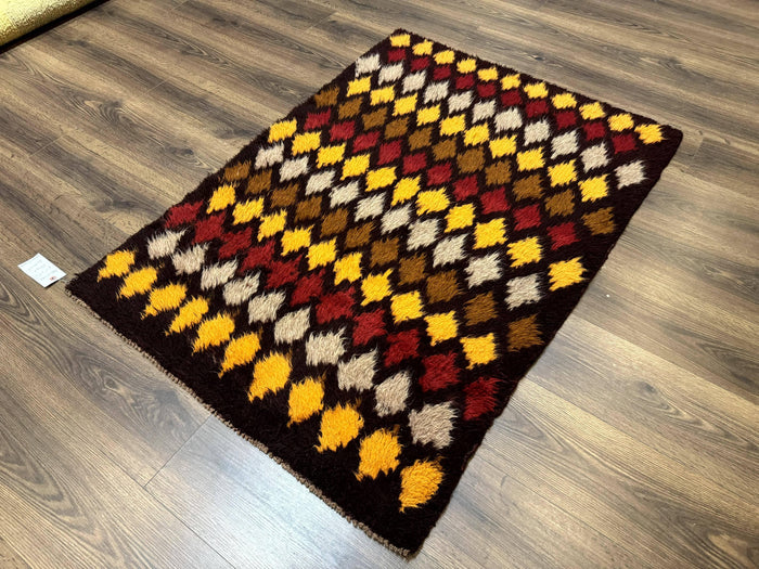 Shaggy Balouch Rug 3x4, Tribal Rug, Afghan Rug, Brown, Multicolor