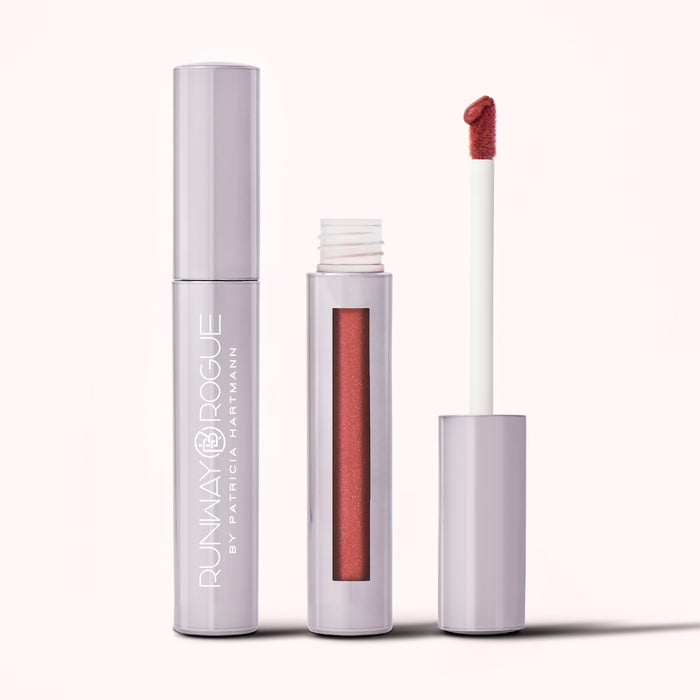 Showtime | A Warm Brick Red With Gold And Silver Shimmer Liquid Lipstick