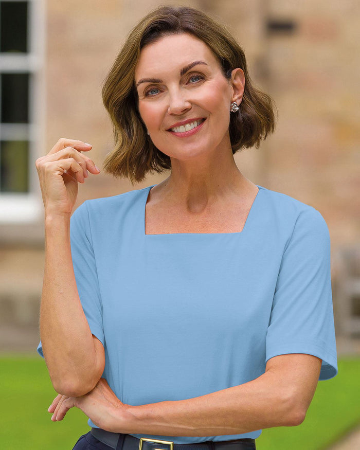Silky Cotton Square Neck Top - Cornflower - Country Collection