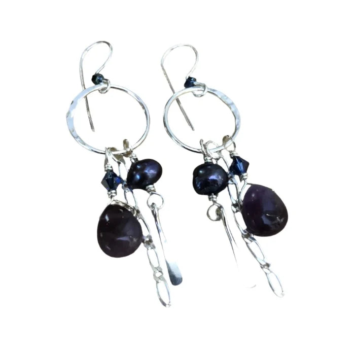 SILVER SUSPENSIONS Hoop Dangly Mix Earrings