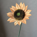 Handmade single artificial sunflower with textured yellow petals, fuzzy brown center, and green stem, perfect for DIY flower vase arrangement crafts.