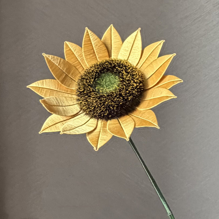 Handmade single artificial sunflower with textured yellow petals, fuzzy brown center, and green stem, perfect for DIY flower vase arrangement crafts - 02