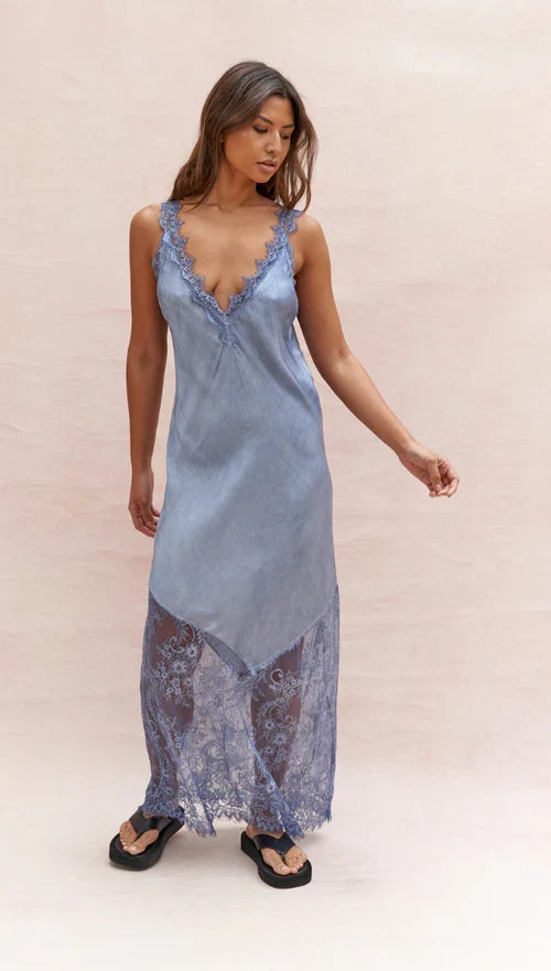SOLANGE SLIP DRESS | Washed Blue - Darling & Domain