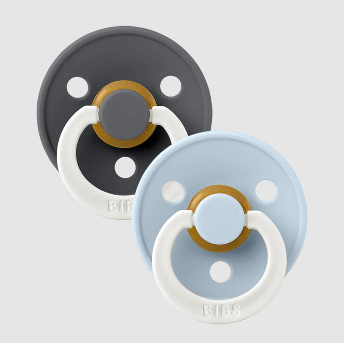 Soother - Pacifier - Glow In The Dark - 100% Natural Rubber - Size 2 - Set Of 2 - Iron & Baby Blue