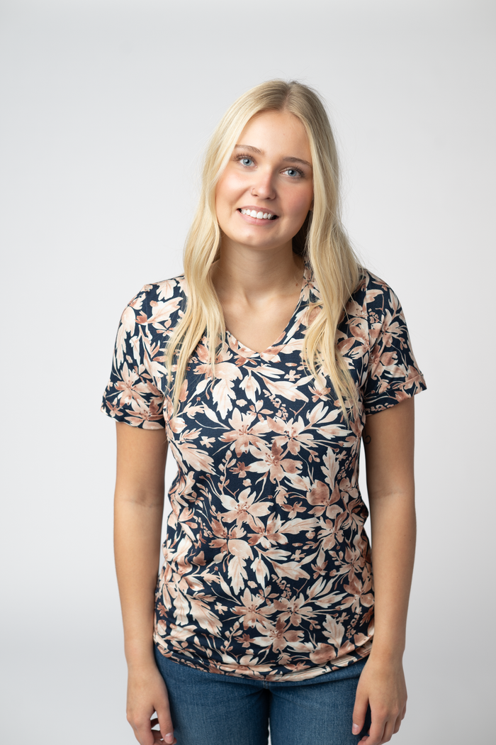 Sophie Top - Navy Autumn Petals