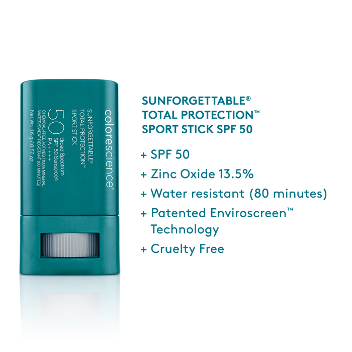 Sunforgettable® Total Protection® Sport Stick SPF 50. Zinc Oxide 13.5%, water resistant (80 minutes), Patented Enviroscreen Technology, Cruelty Free  || all