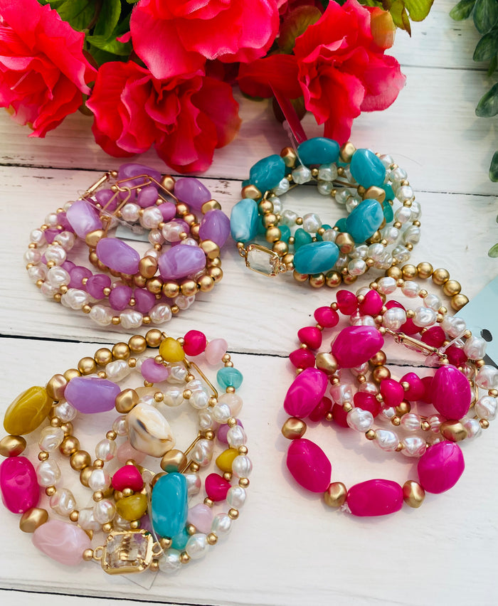 Spring On My Mind Chunky Stone Pearl Gold Bracelet Stack