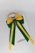 Streamer Tail School Hair Bow – Elastic - Forest Green and Yellow Gold