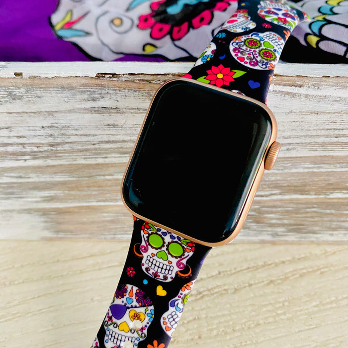 Sugar Skull Print Silicone Band For Apple Watch