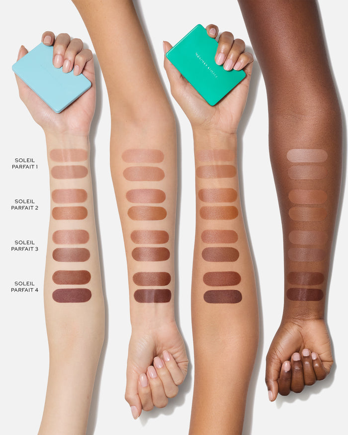 Swatch comparison of Sun Tone Creme on different skin tones.