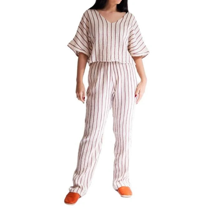 HAWA Sundown Stripe 2 - Piece Cotton Set - Burgundy - Waha Lifestyle