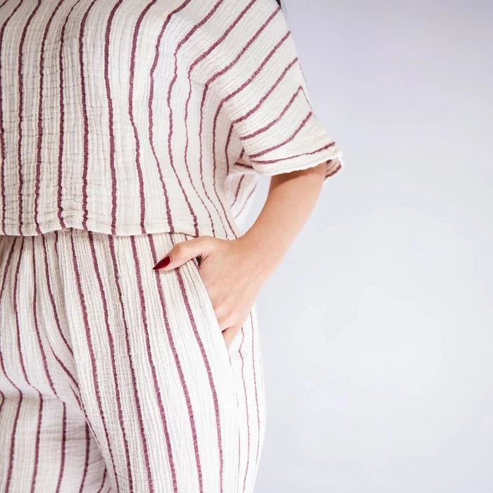 HAWA Sundown Stripe 2 - Piece Cotton Set - Burgundy - Waha Lifestyle