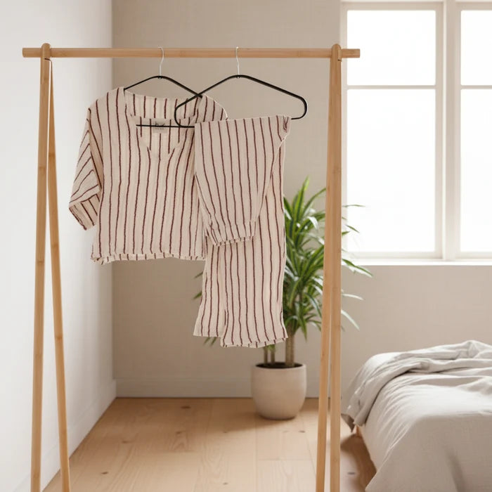 HAWA Sundown Stripe 2 - Piece Cotton Set - Burgundy - Waha Lifestyle