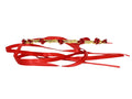 Sweet Rose crown with gold-tone floral wire and red ribbon ties