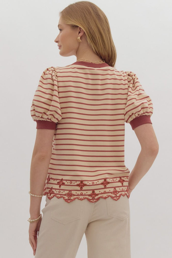 Sweetly Striped Eyelet Top