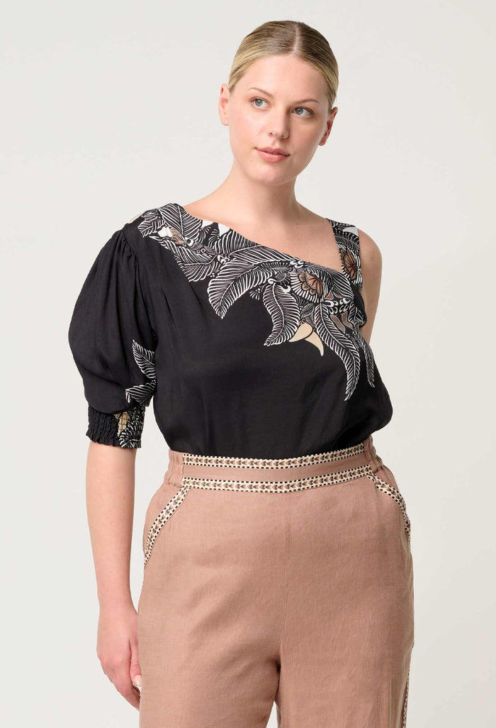 TAHANI ONE SLEEVE TOP | Onyx Casablanca - Darling & Domain