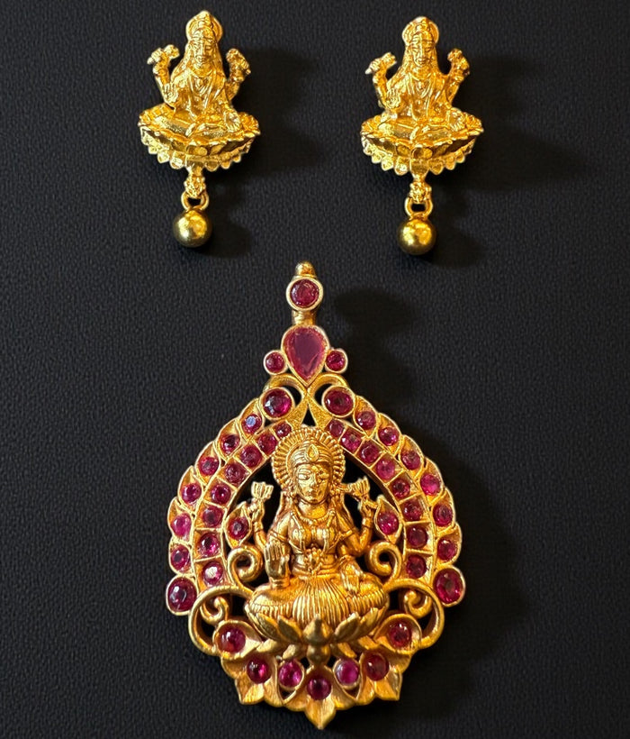 The Padmasini Silver Lakshmi Pendant & Earrings