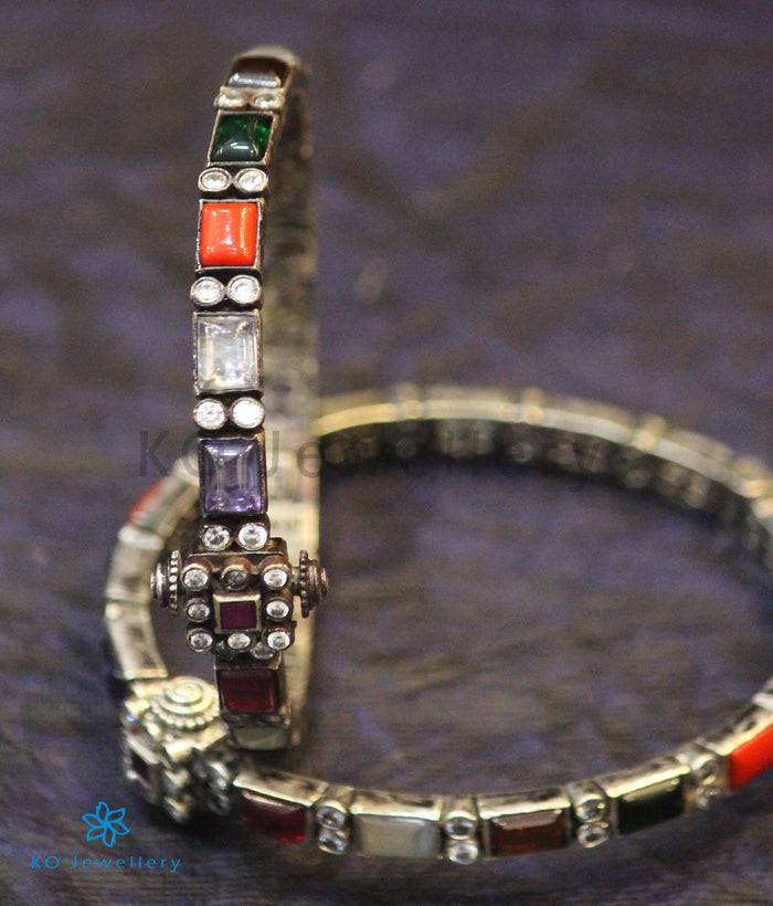 The Sattva Silver Navratna Bracelet-Single (Oxidised/Size 2.2/2.4/2.6/2.8)