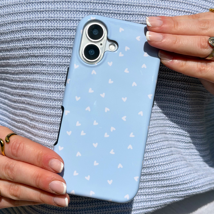 Close up image of Tough MagSafe Phone Case Blue Hearts